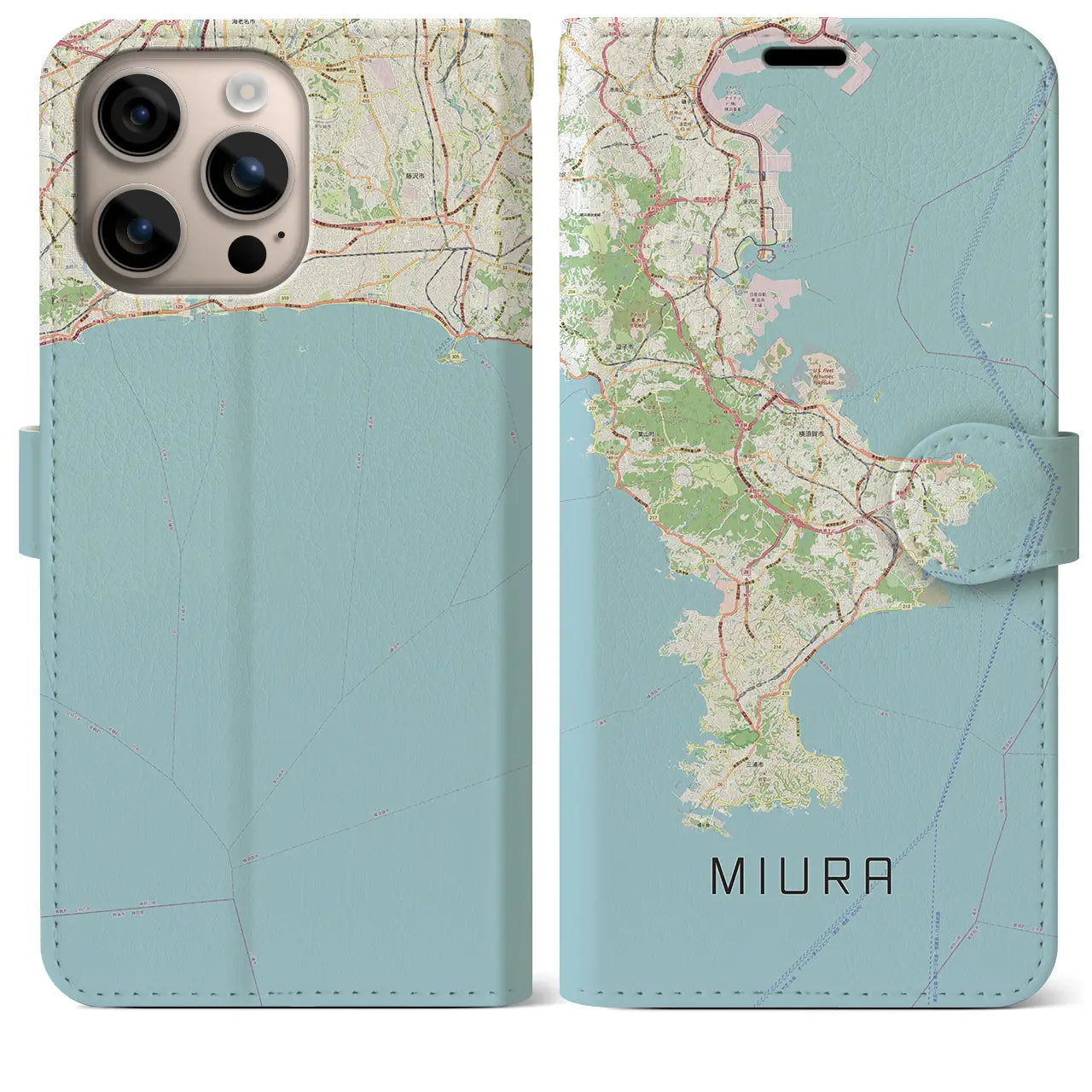 【三浦2（神奈川県）】地図柄iPhoneケース（手帳タイプ）ナチュラル・iPhone 16 Plus 用