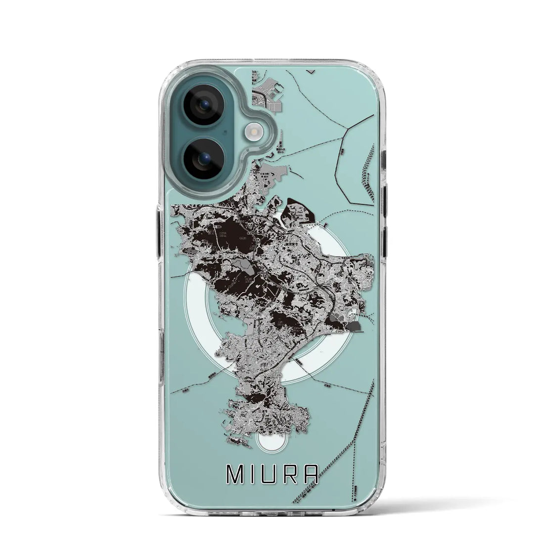 【三浦2(神奈川県)】地図柄iPhoneケース(MagSafeタイプ)モノトーン・iPhone 16 Pro 用