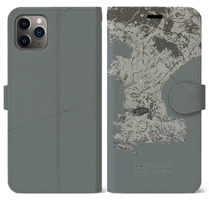 【三浦（神奈川県）】地図柄iPhoneケース（手帳タイプ）モノトーン・iPhone 11 Pro Max 用