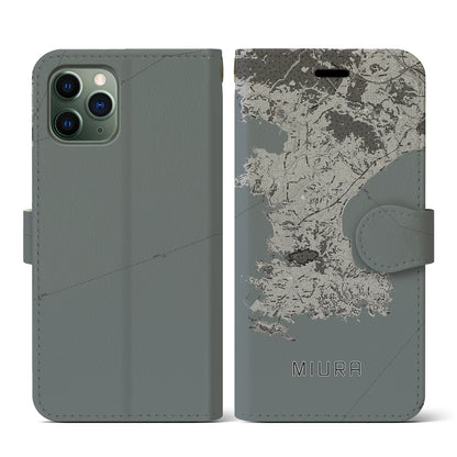 【三浦（神奈川県）】地図柄iPhoneケース（手帳タイプ）モノトーン・iPhone 11 Pro 用