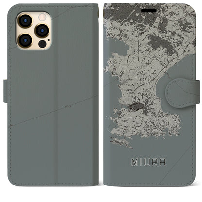 【三浦（神奈川県）】地図柄iPhoneケース（手帳タイプ）モノトーン・iPhone 12 Pro Max 用