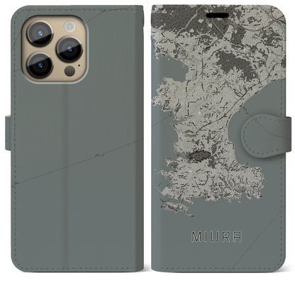 【三浦（神奈川県）】地図柄iPhoneケース（手帳タイプ）モノトーン・iPhone 14 Pro Max 用