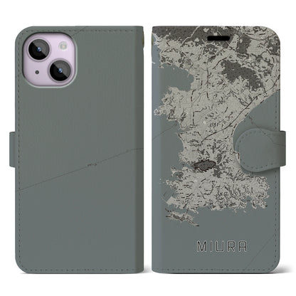 【三浦（神奈川県）】地図柄iPhoneケース（手帳タイプ）モノトーン・iPhone 14 用