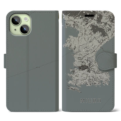 【三浦（神奈川県）】地図柄iPhoneケース（手帳タイプ）モノトーン・iPhone 15 用