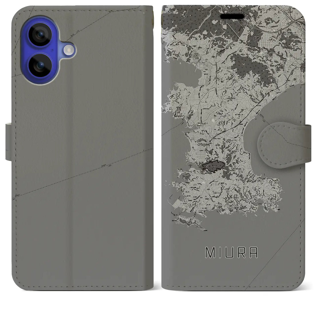 【三浦(神奈川県)】地図柄iPhoneケース(手帳タイプ)モノトーン・iPhone 16 Pro Max 用