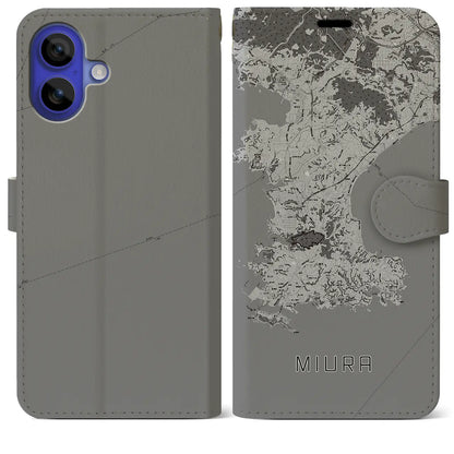 【三浦（神奈川県）】地図柄iPhoneケース（手帳タイプ）モノトーン・iPhone 16 Pro Max 用