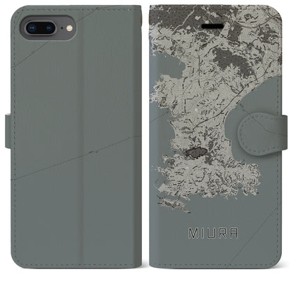 【三浦（神奈川県）】地図柄iPhoneケース（手帳タイプ）モノトーン・iPhone 8Plus /7Plus / 6sPlus / 6Plus 用