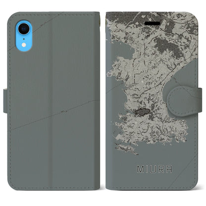 【三浦（神奈川県）】地図柄iPhoneケース（手帳タイプ）モノトーン・iPhone XR 用