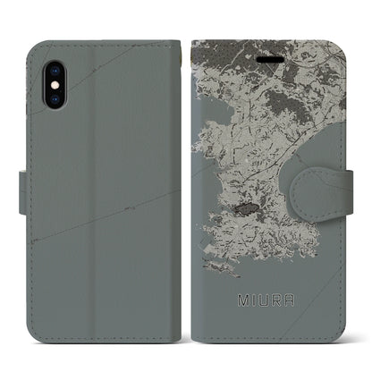 【三浦（神奈川県）】地図柄iPhoneケース（手帳タイプ）モノトーン・iPhone XS / X 用