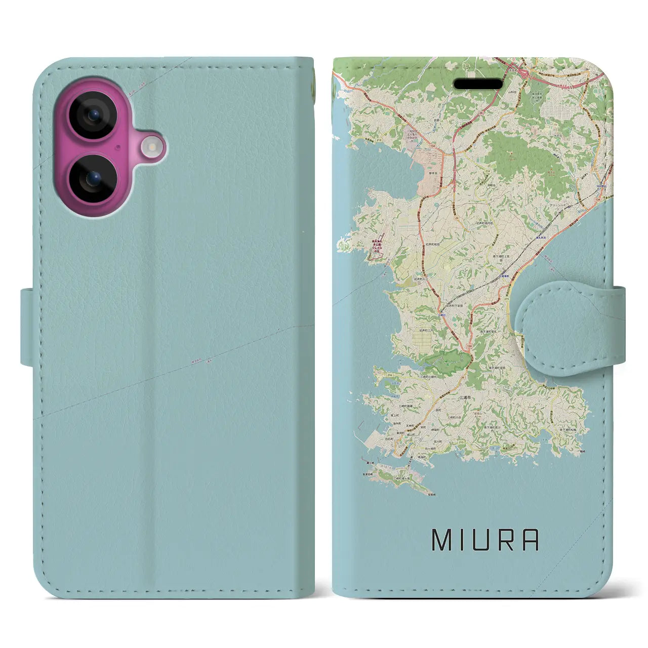 【三浦（神奈川県）】地図柄iPhoneケース（手帳タイプ）ナチュラル・iPhone 16 Pro 用