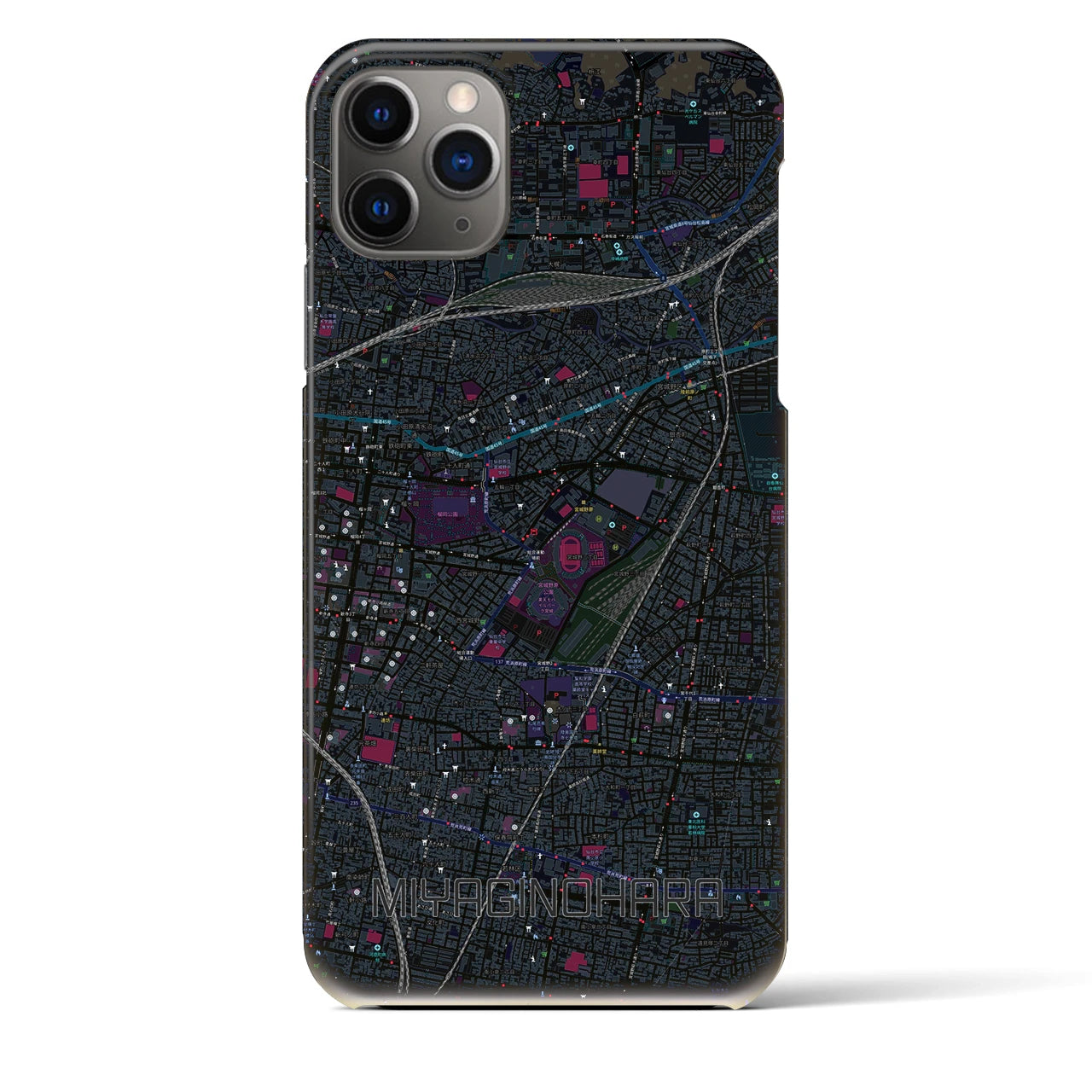 【宮城野原】地図柄iPhoneケース（バックカバータイプ・ブラック）iPhone 11 Pro Max 用