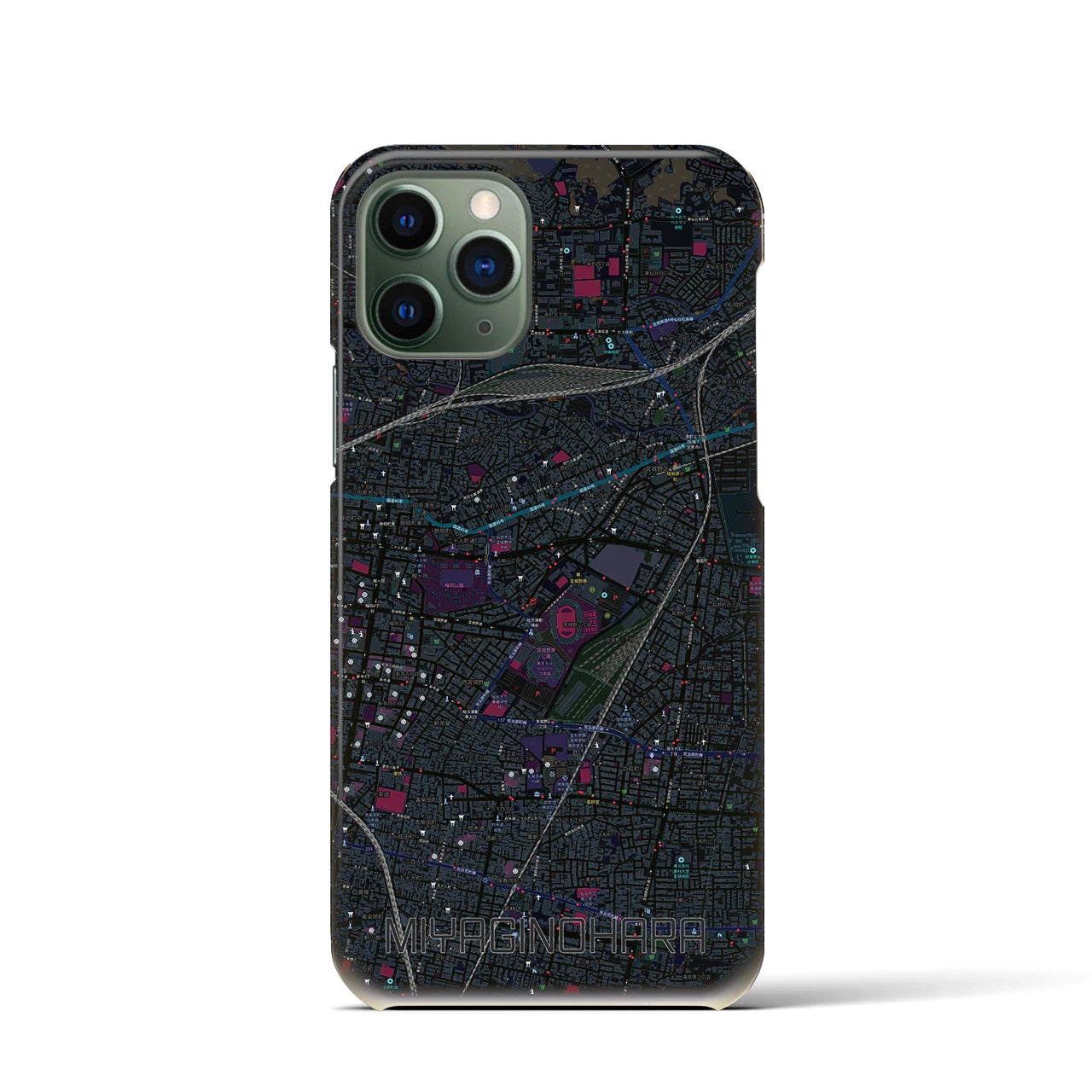 【宮城野原】地図柄iPhoneケース（バックカバータイプ・ブラック）iPhone 11 Pro 用