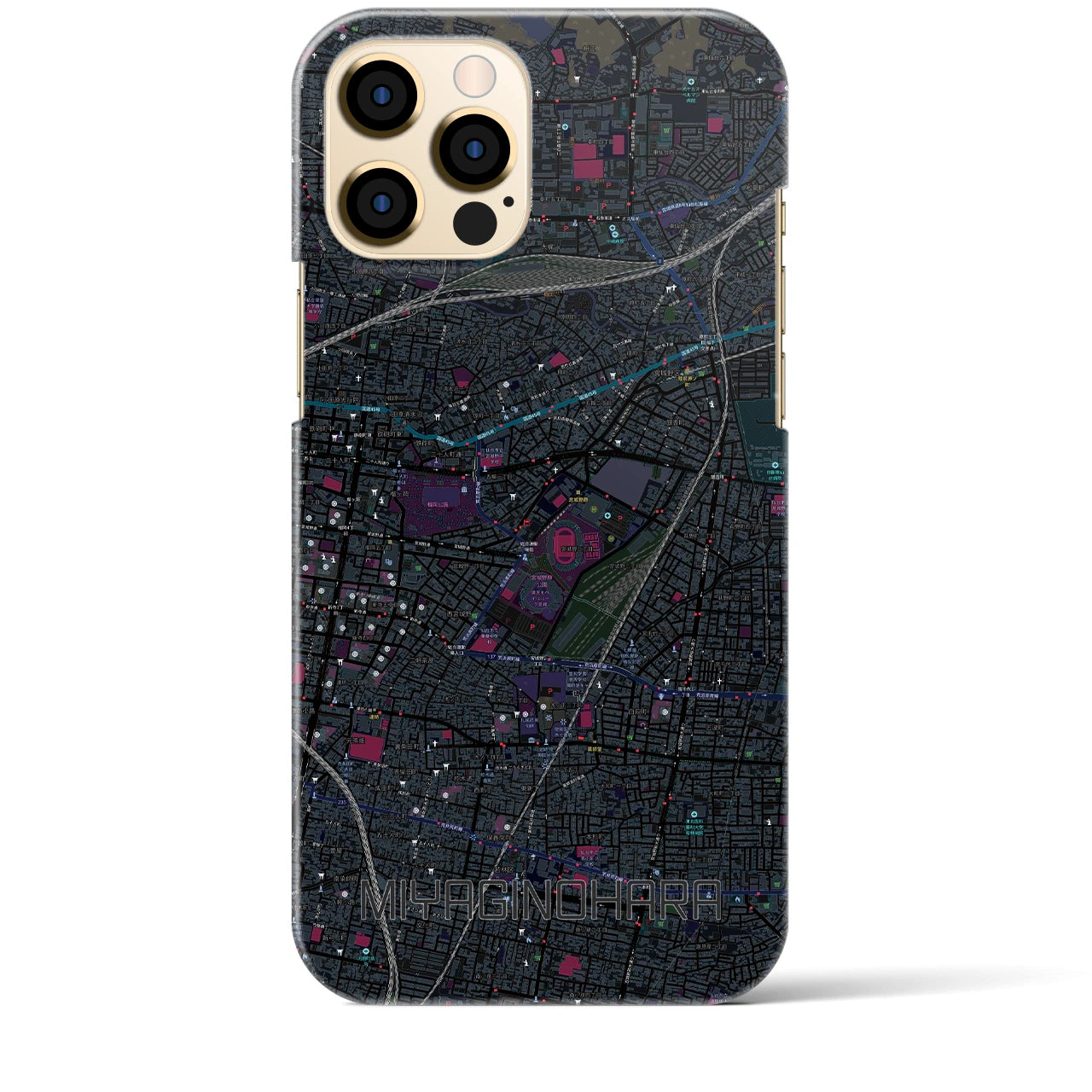 【宮城野原】地図柄iPhoneケース（バックカバータイプ・ブラック）iPhone 12 Pro Max 用