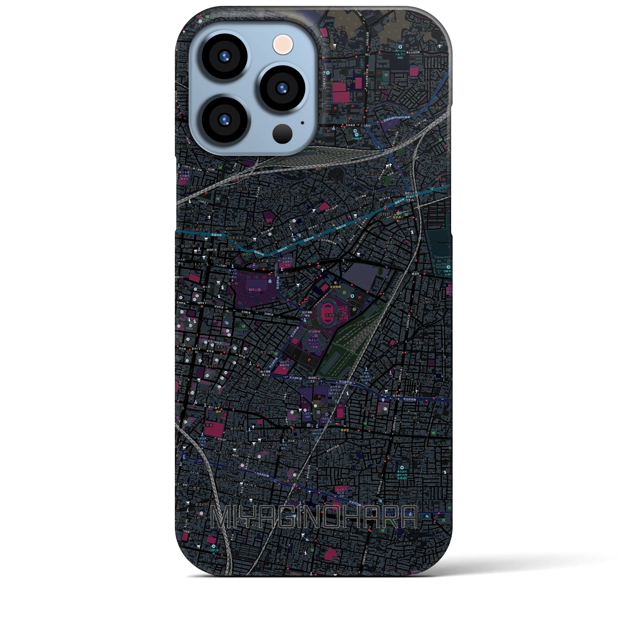 【宮城野原】地図柄iPhoneケース（バックカバータイプ・ブラック）iPhone 13 Pro Max 用