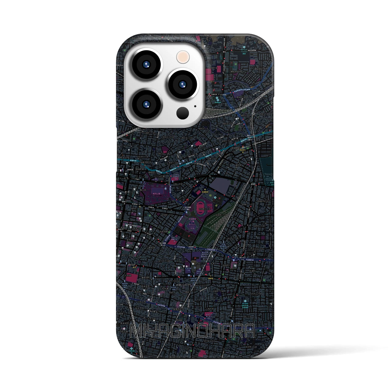 【宮城野原】地図柄iPhoneケース（バックカバータイプ・ブラック）iPhone 13 Pro 用