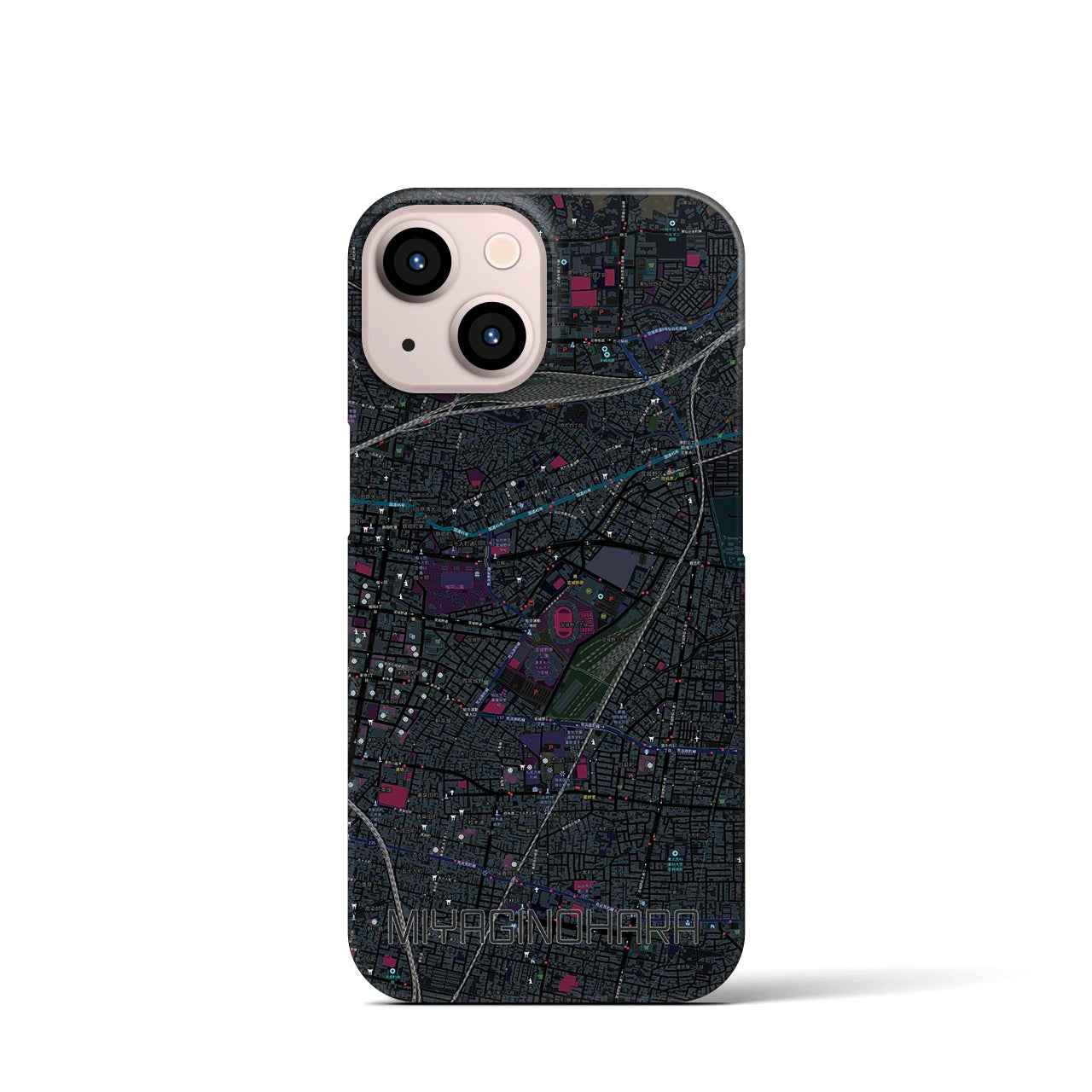 【宮城野原】地図柄iPhoneケース（バックカバータイプ・ブラック）iPhone 13 mini 用