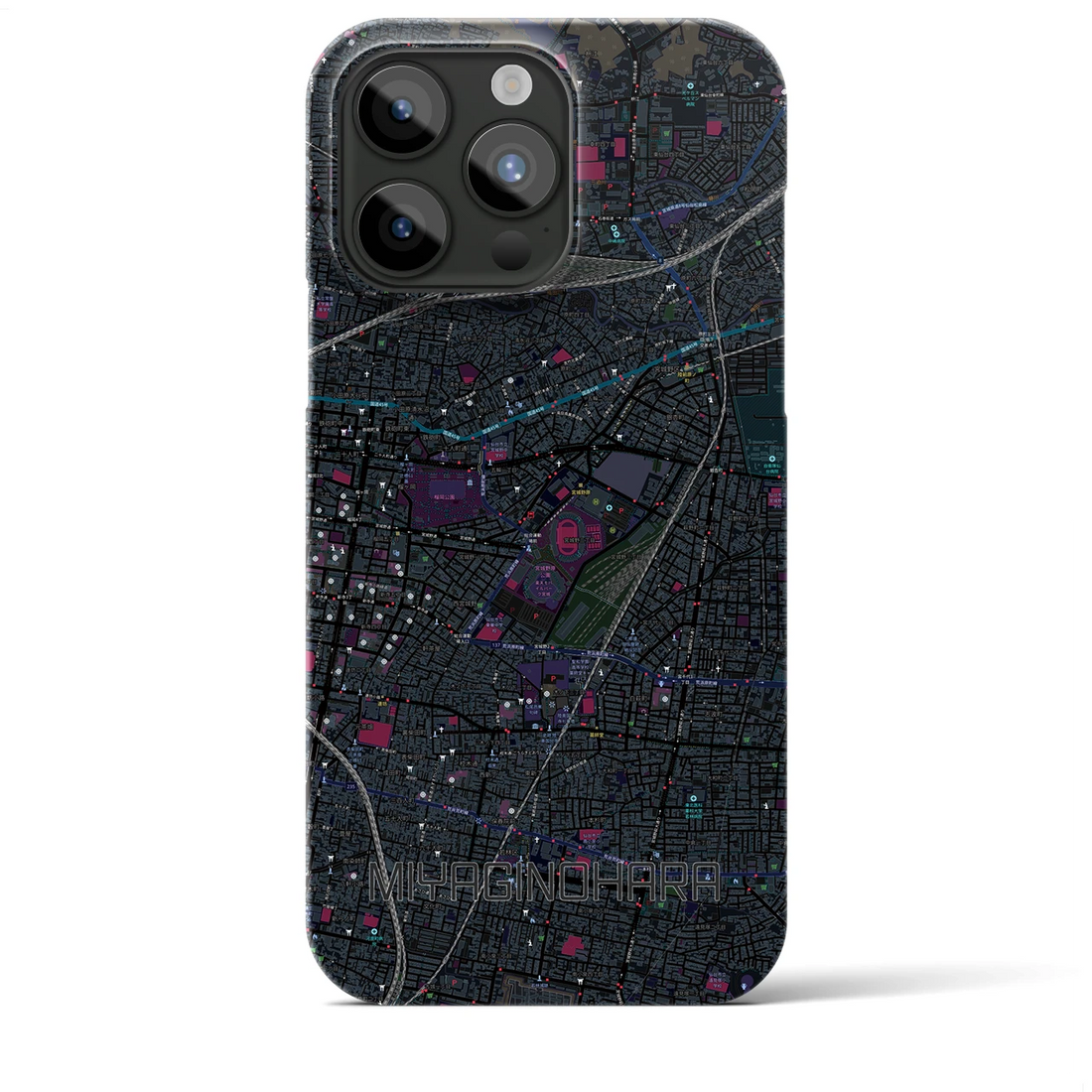 【宮城野原】地図柄iPhoneケース（バックカバータイプ・ブラック）iPhone 15 Pro Max 用