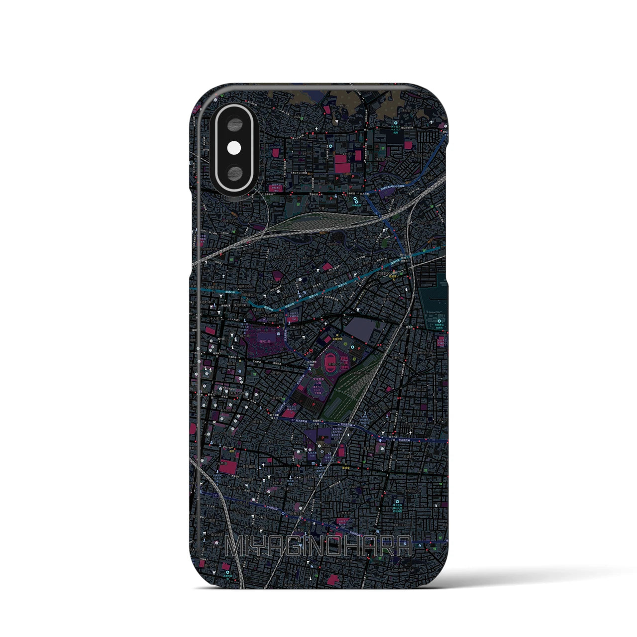 【宮城野原】地図柄iPhoneケース（バックカバータイプ・ブラック）iPhone XS / X 用