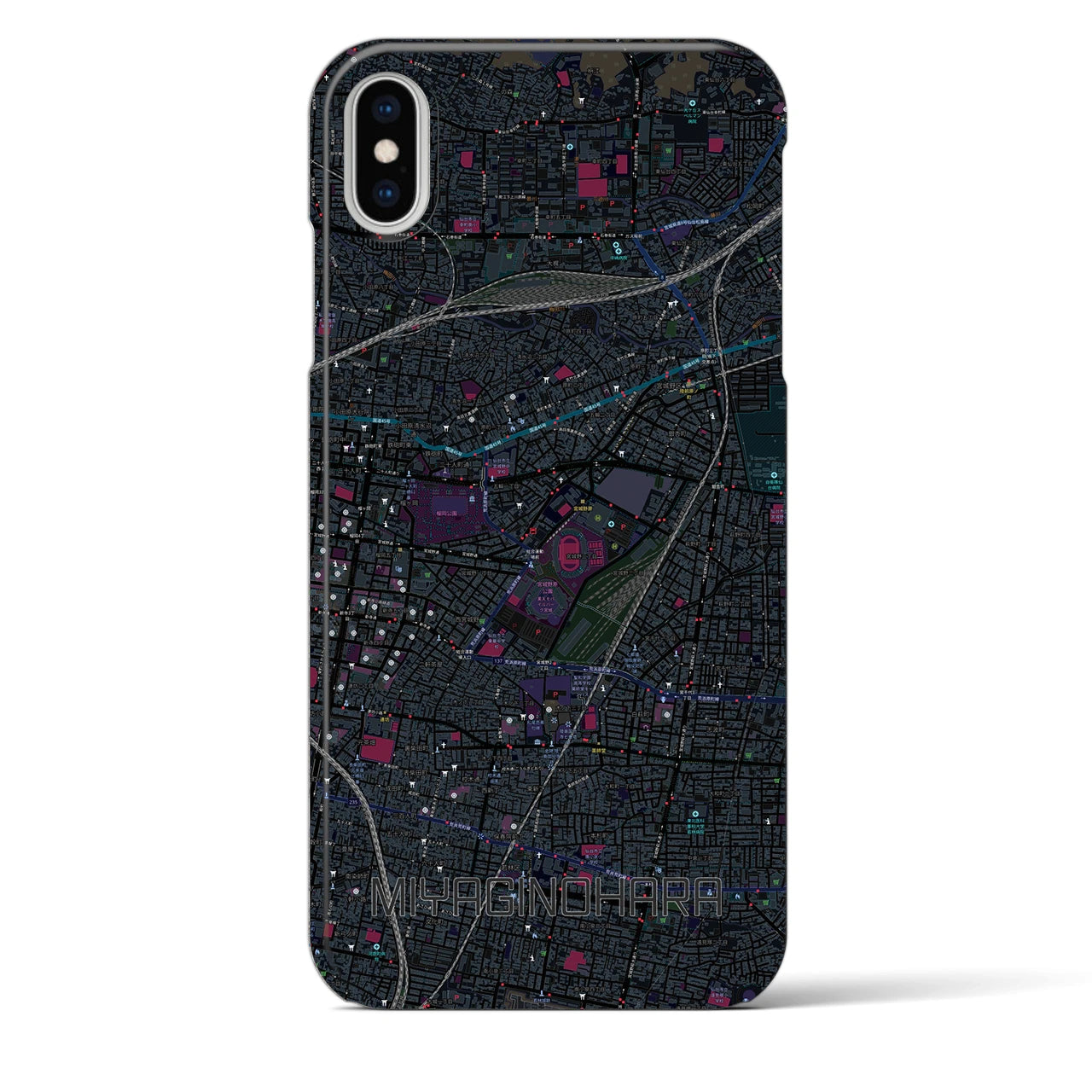 【宮城野原】地図柄iPhoneケース（バックカバータイプ・ブラック）iPhone XS Max 用