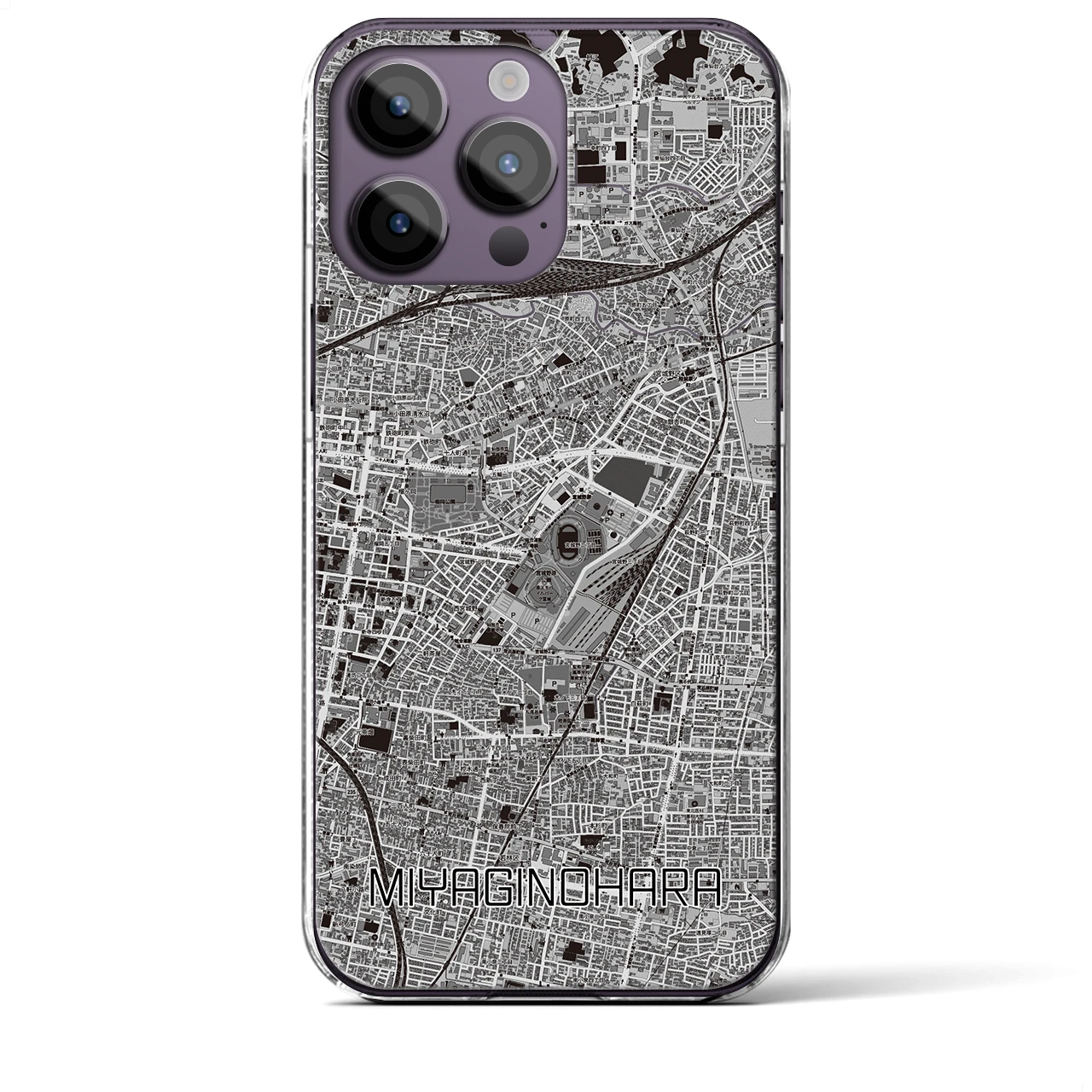 【宮城野原】地図柄iPhoneケース（クリアタイプ・モノトーン）iPhone 14 Pro Max 用