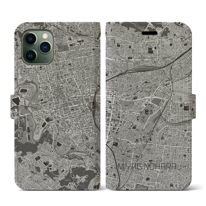 【宮城野原（宮城県）】地図柄iPhoneケース（手帳タイプ）モノトーン・iPhone 11 Pro 用