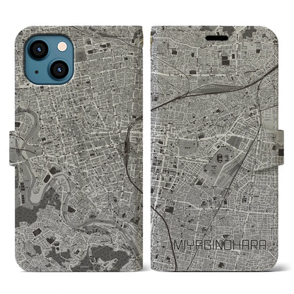 【宮城野原（宮城県）】地図柄iPhoneケース（手帳タイプ）モノトーン・iPhone 13 用