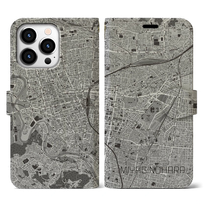 【宮城野原（宮城県）】地図柄iPhoneケース（手帳タイプ）モノトーン・iPhone 13 Pro 用