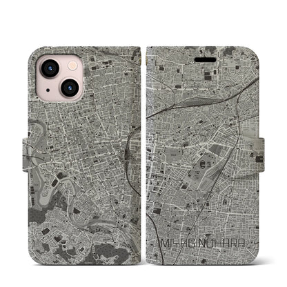 【宮城野原（宮城県）】地図柄iPhoneケース（手帳タイプ）モノトーン・iPhone 13 mini 用