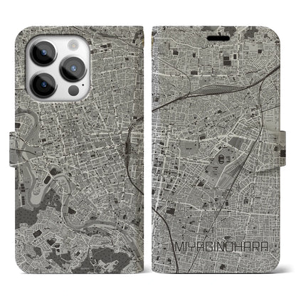 【宮城野原（宮城県）】地図柄iPhoneケース（手帳タイプ）モノトーン・iPhone 14 Pro 用