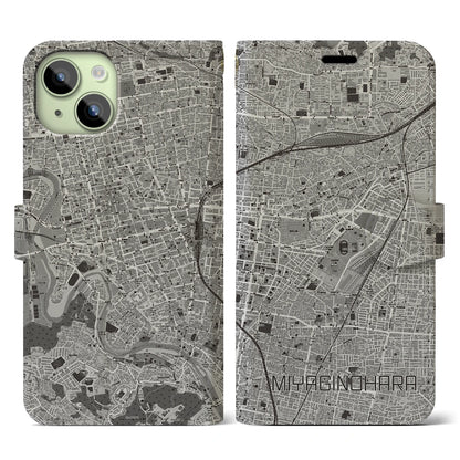 【宮城野原（宮城県）】地図柄iPhoneケース（手帳タイプ）モノトーン・iPhone 15 用