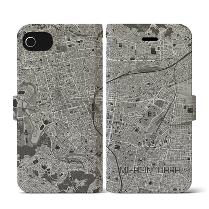 【宮城野原（宮城県）】地図柄iPhoneケース（手帳タイプ）モノトーン・iPhone SE（第3 / 第2世代） / 8 / 7 / 6s / 6 用