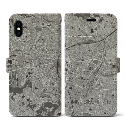 【宮城野原（宮城県）】地図柄iPhoneケース（手帳タイプ）モノトーン・iPhone XS / X 用