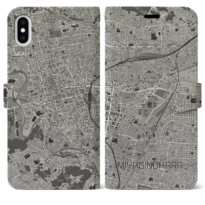 【宮城野原（宮城県）】地図柄iPhoneケース（手帳タイプ）モノトーン・iPhone XS Max 用