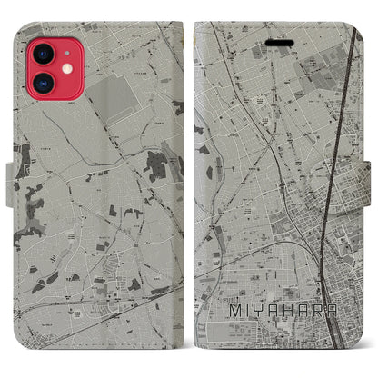 【宮原（埼玉県）】地図柄iPhoneケース（手帳タイプ）モノトーン・iPhone 11 用