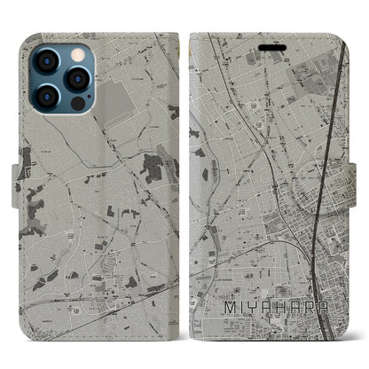 【宮原（埼玉県）】地図柄iPhoneケース（手帳タイプ）モノトーン・iPhone 12 / 12 Pro 用