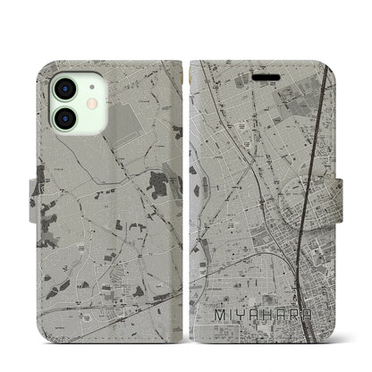 【宮原（埼玉県）】地図柄iPhoneケース（手帳タイプ）モノトーン・iPhone 12 mini 用