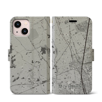 【宮原（埼玉県）】地図柄iPhoneケース（手帳タイプ）モノトーン・iPhone 13 mini 用