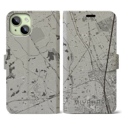 【宮原（埼玉県）】地図柄iPhoneケース（手帳タイプ）モノトーン・iPhone 15 用