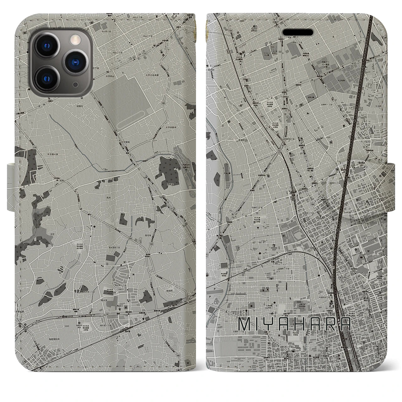 【宮原（埼玉県）】地図柄iPhoneケース（手帳タイプ）