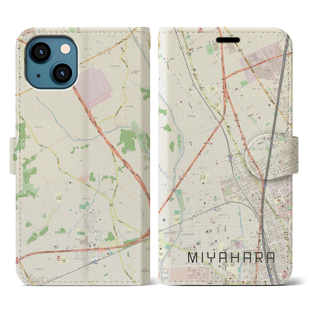 【宮原（埼玉県）】地図柄iPhoneケース（手帳タイプ）