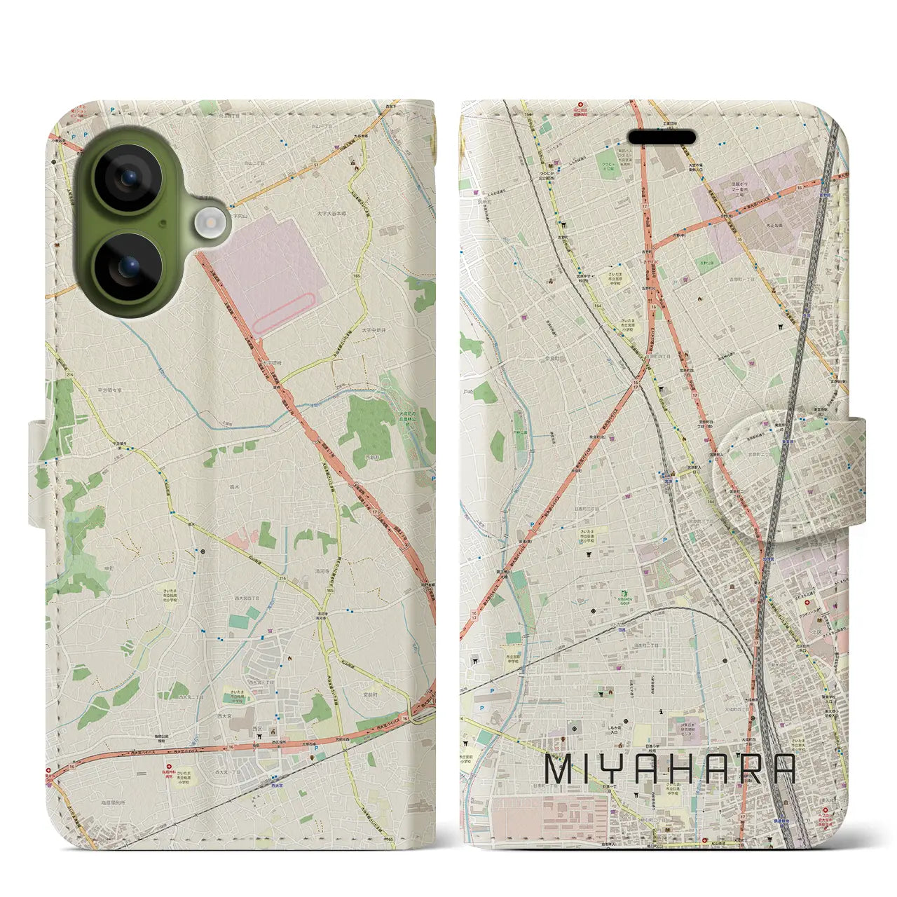 【宮原（埼玉県）】地図柄iPhoneケース（手帳タイプ）