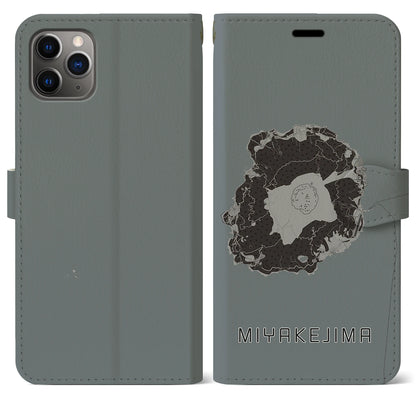 【三宅島（東京都）】地図柄iPhoneケース（手帳タイプ）モノトーン・iPhone 11 Pro Max 用