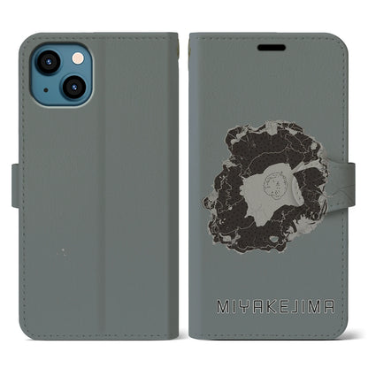 【三宅島（東京都）】地図柄iPhoneケース（手帳タイプ）モノトーン・iPhone 13 用