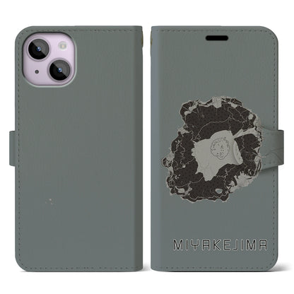 【三宅島（東京都）】地図柄iPhoneケース（手帳タイプ）モノトーン・iPhone 14 用