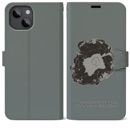 【三宅島（東京都）】地図柄iPhoneケース（手帳タイプ）モノトーン・iPhone 14 Plus 用