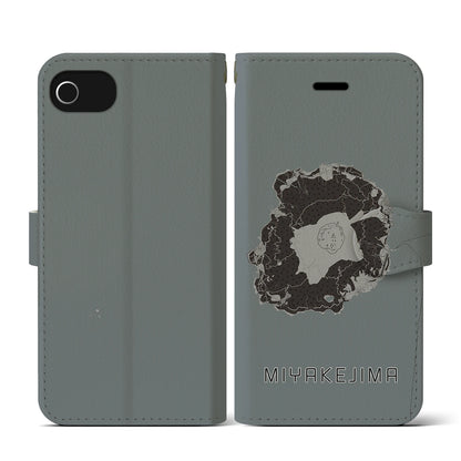 【三宅島（東京都）】地図柄iPhoneケース（手帳タイプ）モノトーン・iPhone SE（第3 / 第2世代） / 8 / 7 / 6s / 6 用