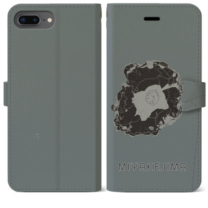 【三宅島（東京都）】地図柄iPhoneケース（手帳タイプ）モノトーン・iPhone 8Plus /7Plus / 6sPlus / 6Plus 用