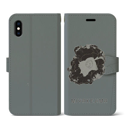 【三宅島（東京都）】地図柄iPhoneケース（手帳タイプ）モノトーン・iPhone XS / X 用