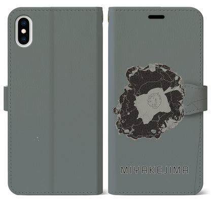 【三宅島（東京都）】地図柄iPhoneケース（手帳タイプ）モノトーン・iPhone XS Max 用