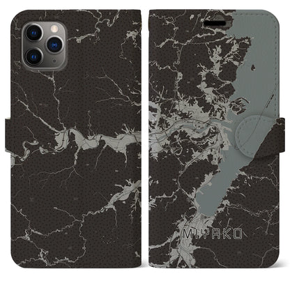 【宮古（岩手県）】地図柄iPhoneケース（手帳タイプ）モノトーン・iPhone 11 Pro Max 用